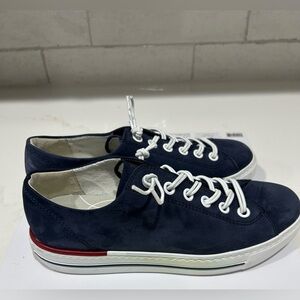 Paul Green Hadley Nubuck Blue Sneakers with White and Red Accents